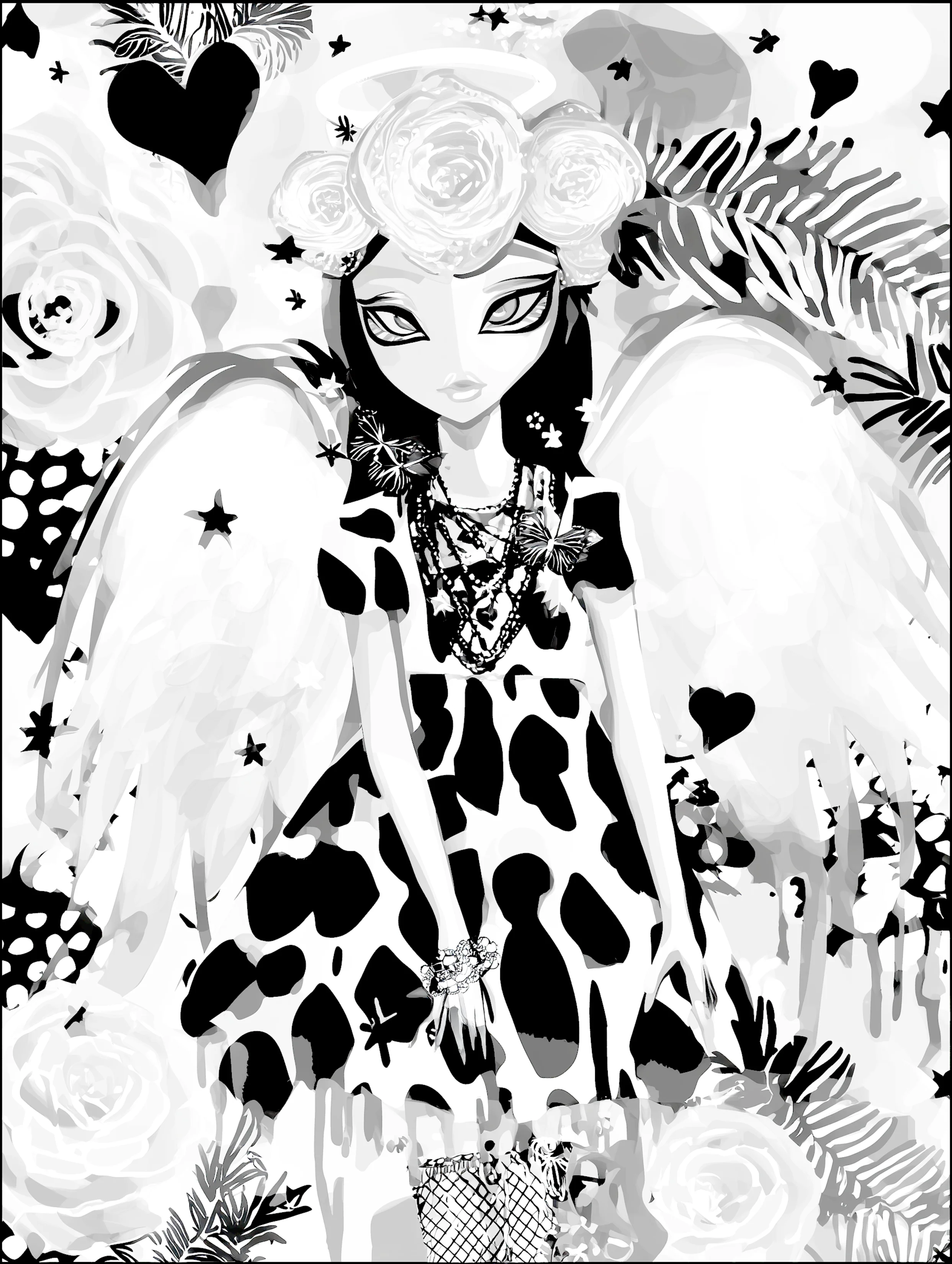 Free printable angel coloring page for adults featuring cow print dress angel coloring page